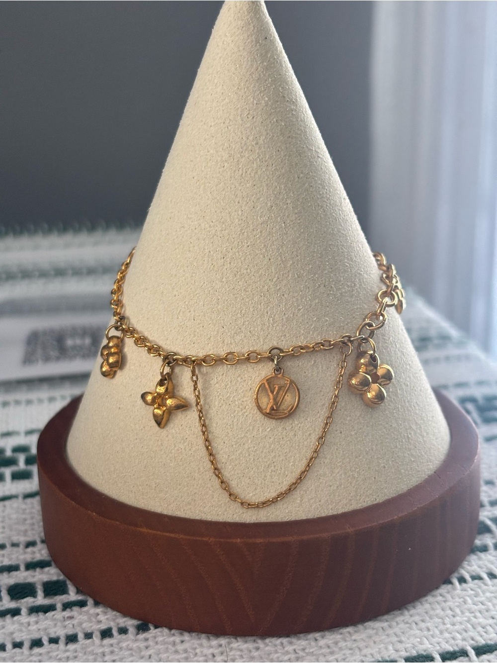 Authentic Louis Vuitton Gold-Tone Charm Bracelet with Monogram Accents